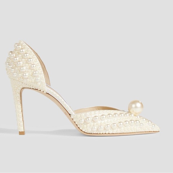 Like new JIMMY CHOO Sabine 85 faux pearl-embellished satin pumps 42 $1,895 - Picture 9 of 17